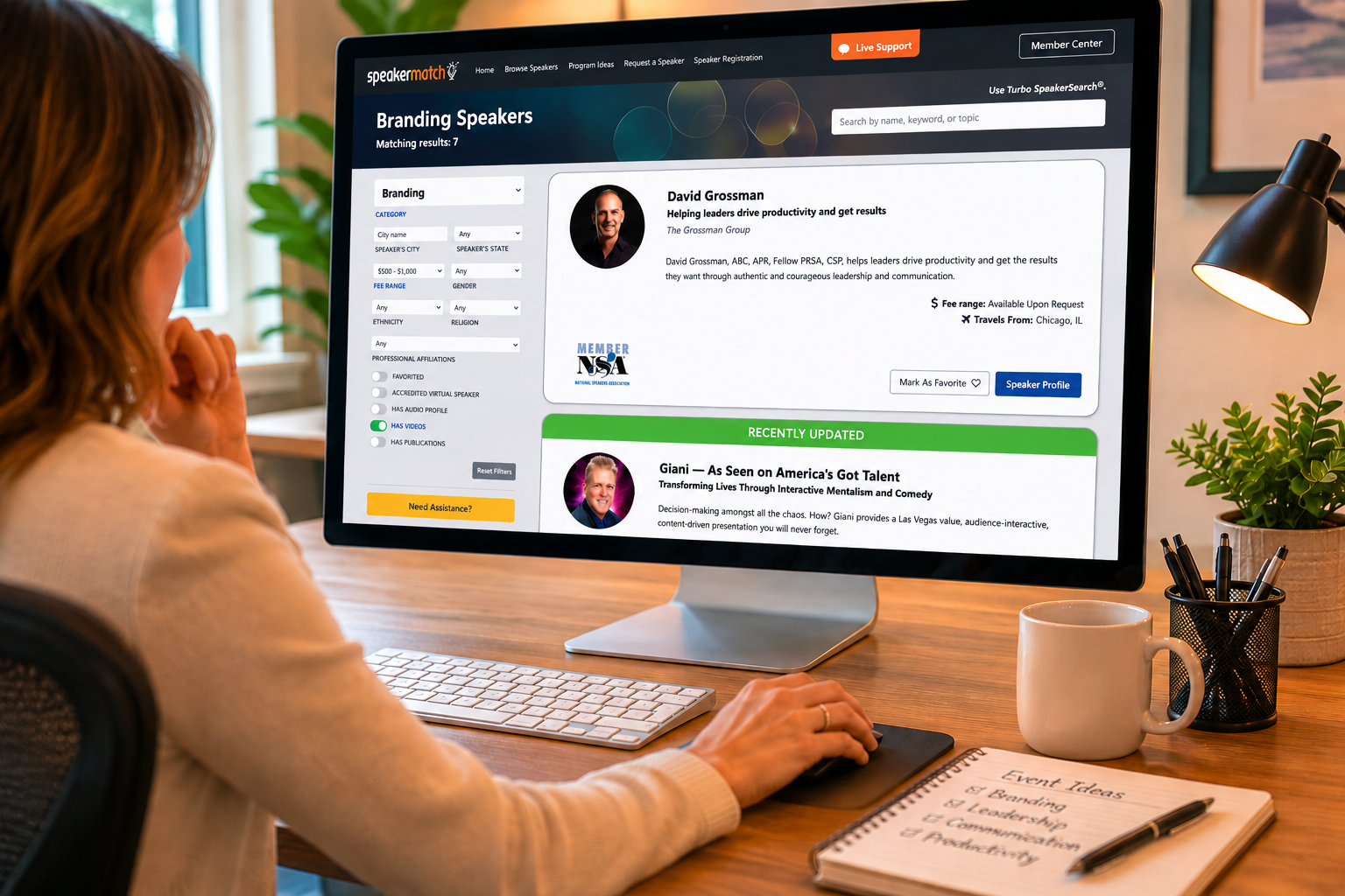 SpeakerMatch speaker search results